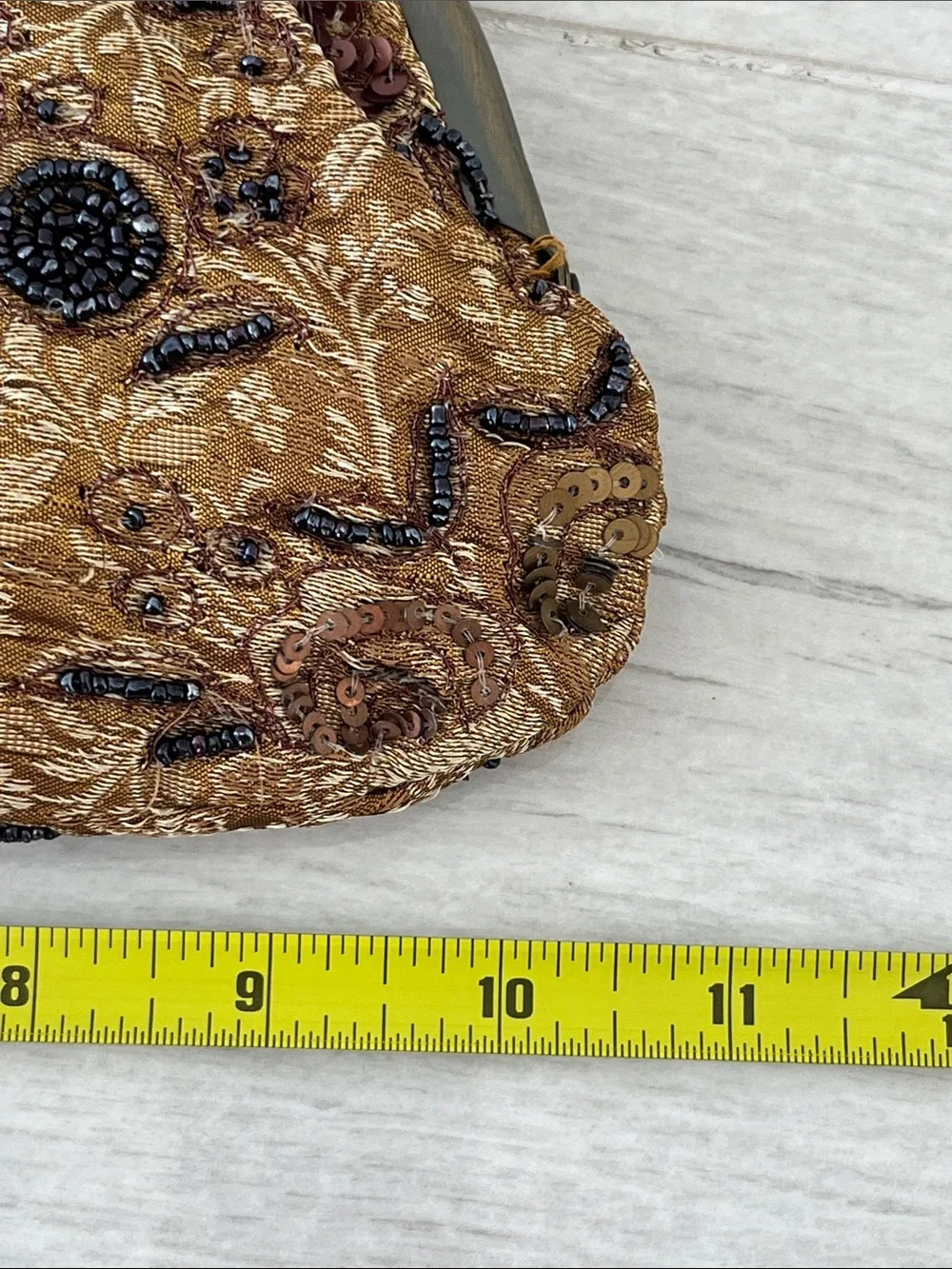 Embroidered Floral Beaded andSequin Evening Clutch / Shoulder Bag - Antique Gold